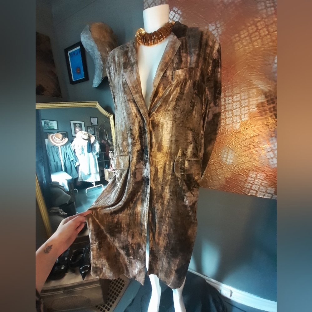 Zara Brown crushed Velvet Long Blazer L - Picture 2 of 8